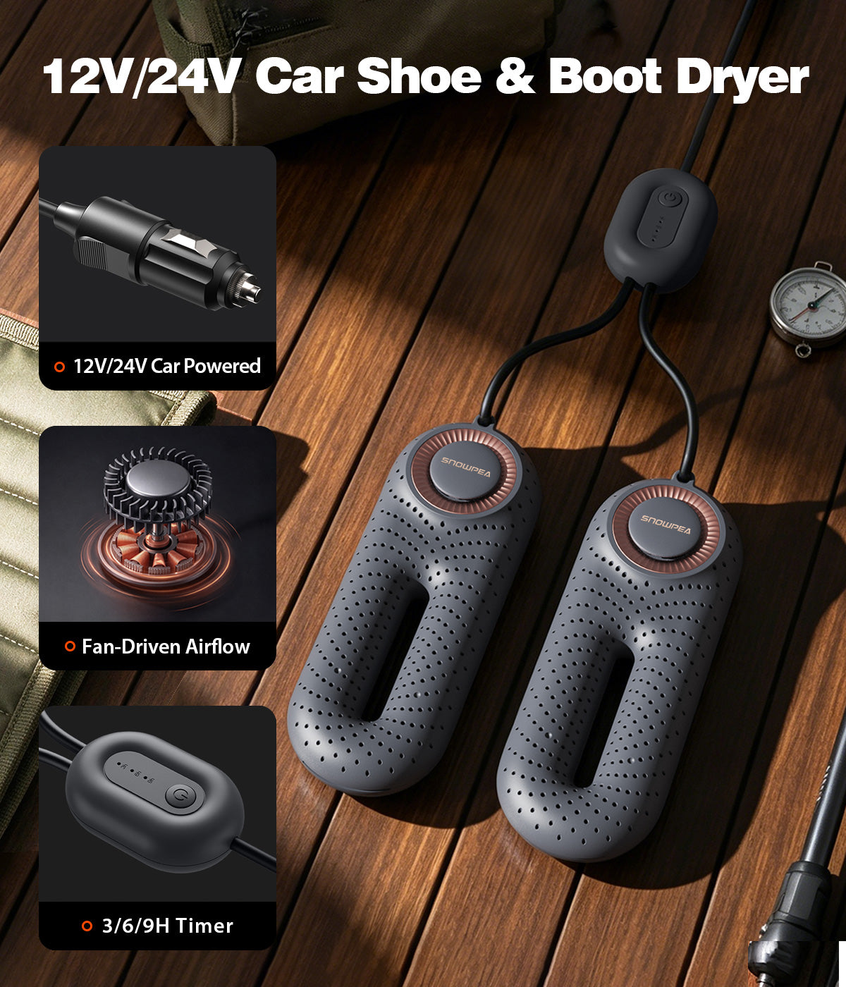 Snowpea Shoe Dryer 12V/24V for All Vehicles