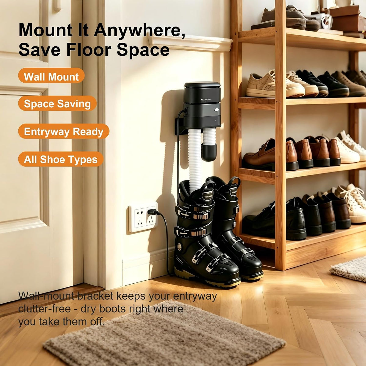 Boot Dryer Shoe Dryer 60℃/140°F Forced-Air Portable for Travel Wallnountable